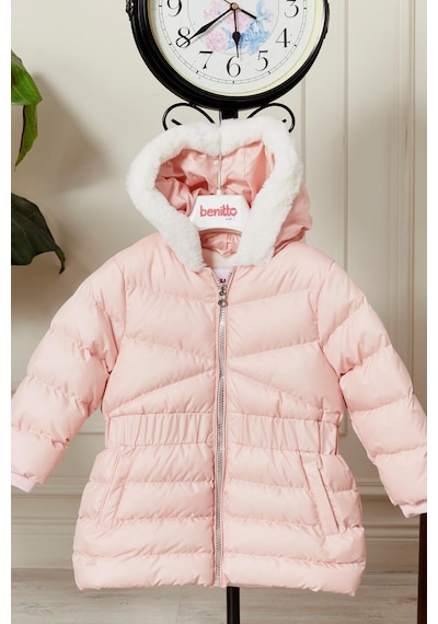Kız Bebek Kapüşonlu Kışlık Mont 51333 Pembe