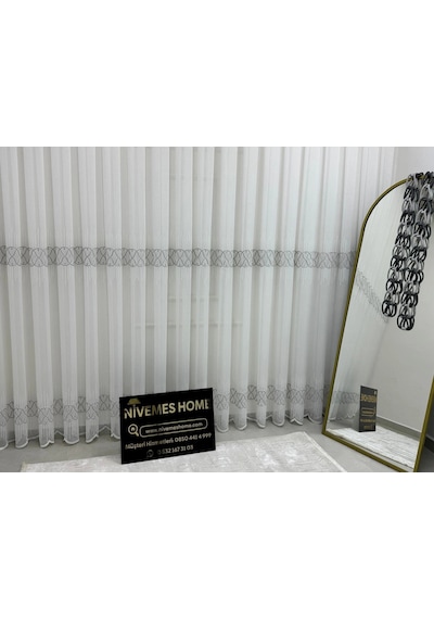 Nivemeshome V-105 Marina Gümüş 1/2,5 Pileli Bambu Tül Perde Gümüş