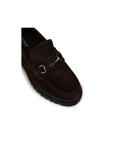 Deery Kadın Hakiki Süet Kahverengi Tokalı Loafer - 02024zkhve01 Kahverengi