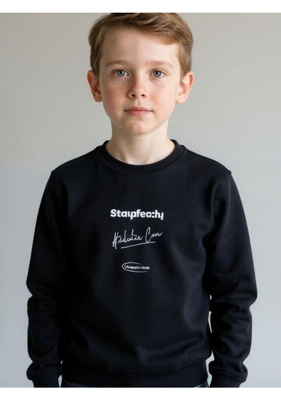 Zekids Erkek Çocuk Pamuklu Stay Yazılı İnce Uzun Kollu Sweatshirt-16334 Lacivert