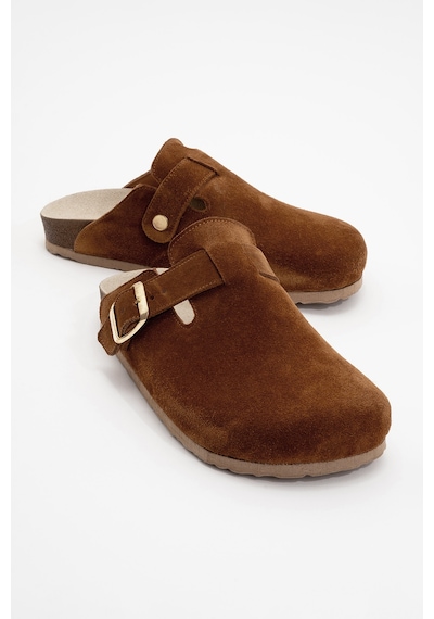 Luvishoes Gons Taba Süet Deri Kadın Terlik Taba