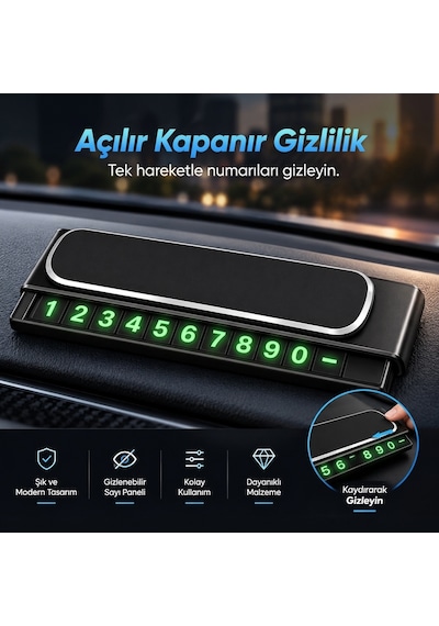 Premium Açılır Kapanır Araç İçi Fosforlu Telefon Numaratörü Park Numarası Oto Park Kartı