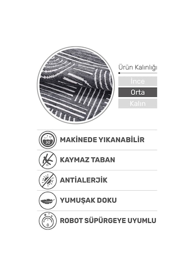 Revna Antrasit Yıkanabilir Halı Kaydırmaz Tabanlı Pamuk Dokuma Salon Mutfak Koridor İçin Antrasit