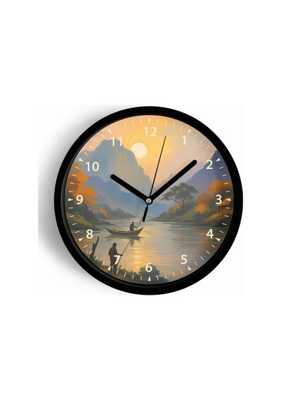 Doğa Manzara Temalı Modern Duvar Saati - 25cm - Önü Camlı Siyah Kasa - Sessiz Mekanizma-jh0767 Siyah