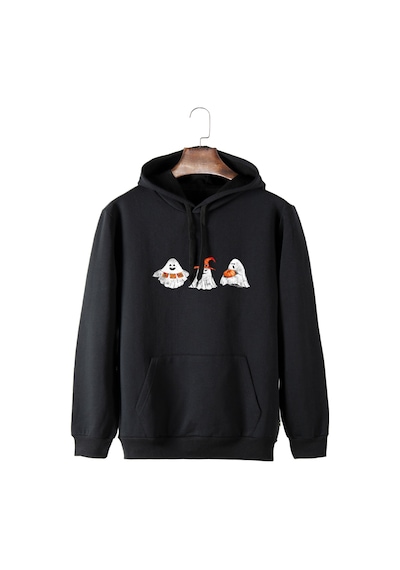 Unisex Siyah Kapüşonlu Cadılar Bayramı Boo Baskılı Slim Fit Kanguru Cepli Sweatshirt Siyah Unisex Siyah Kapüşonlu Cadılar Bayramı Boo Baskılı Slim Fit Kanguru Cepli Sweatshirt Siyah