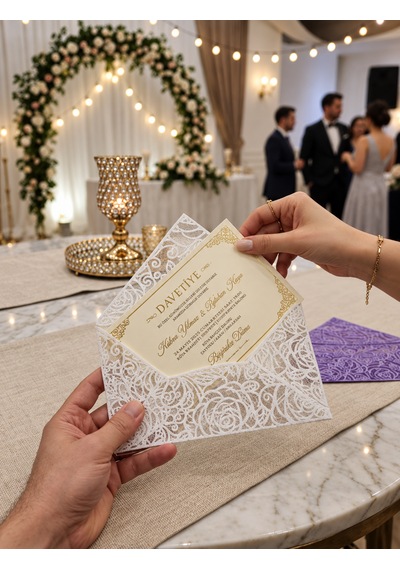 Roselace Beyaz Zarf 3d Baskılı Beyaz Davetiye Zarfı 10 Adet