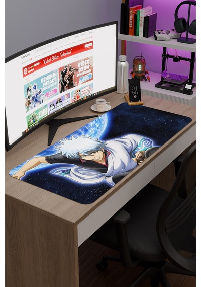 Gintama Anime V4 - 90x40 Xxl Gaming Kauçuk Kaymaz Taban Mouse Pad Fare Altlığı