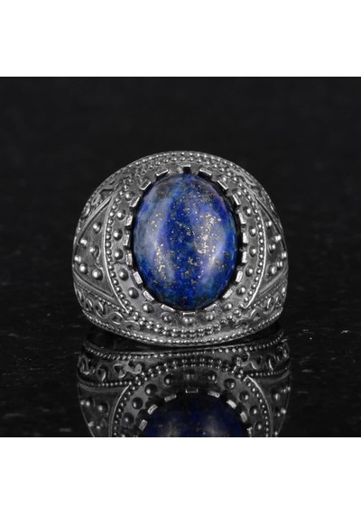 Gerçek Doğal Taş Yüzük, 925 Ayar Katı Gümüş Erkek Yüzüğü Lapis Lazuli Gümüş