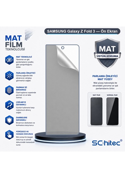Schitec Samsung Galaxy Uyumlu, Z Fold 3 Mat Hidrojel Ekran Koruyucu Film