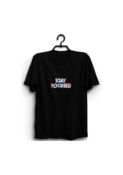 Stoned&Fame Stay Focused Baskılı Unisex %100 Pamuk Siyah T-shirt SIYAH Siyah