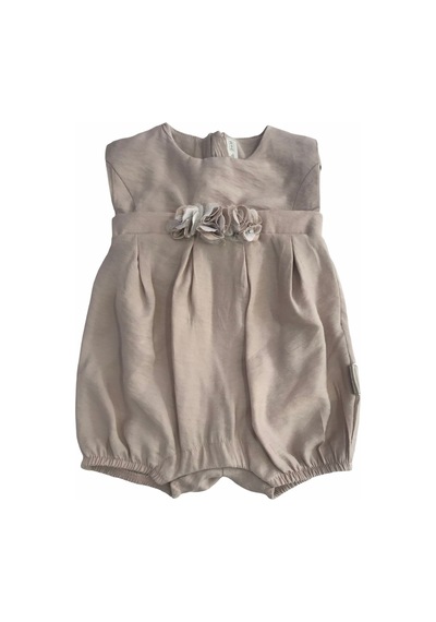 Babydoll Tulum Kahverengi Çiçekli Bej