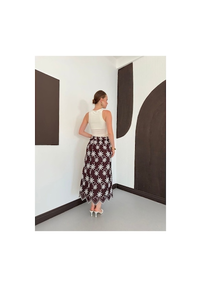 Verymoda Nakışlı Etek D2914 Kahve