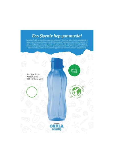 Eco Şişe Suluk 500 Ml Kolay Kapak Deniz Mavi R1125 Mavi