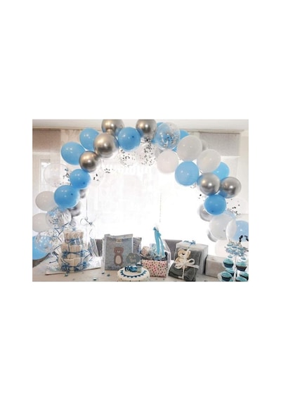 Beysüs 15'li Gümüş Konfetili 5 Şeffaf Balon 5 Makaron Mavi 5 Metalik Gri Balon Seti Standart