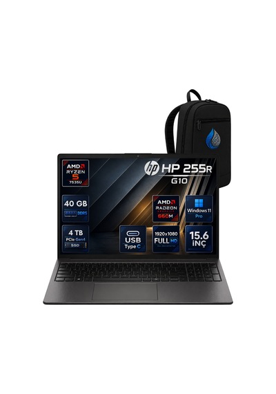 HP 255R G10 D30M3ETRRNP20 R5-7535U 40 GB 4 TB SSD 15.6'' W11P Dizüstü Bilgisayar
