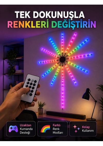 Rgb Led Fireworks Duvar Lambası Uzaktan Kumandalı Telefon Kontrollü Ortam Aydınlatması