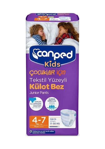 Canped Kids Çoçuklar Için Külot Bez Tekstil Yüzeyli Yaş:4 7 17 30kg 36 Adet 4pk 9