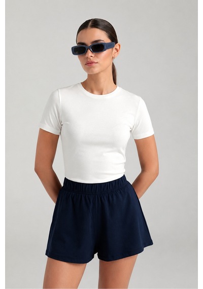 Cloudymood Ultra Soft Yuvarlak Yaka Kısa Kol Bluz Ekru - 892428274 Ekru
