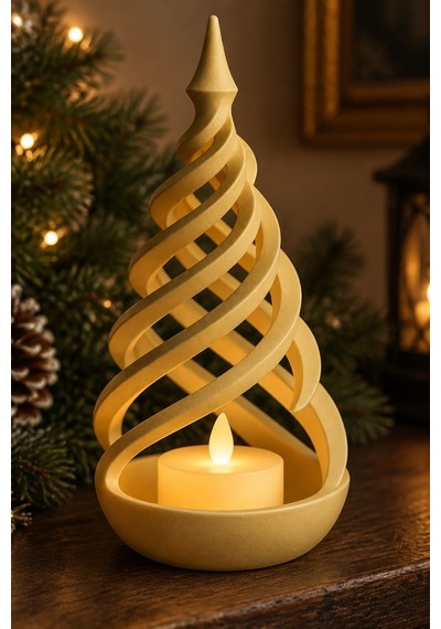 Minimalist Spiral Noel Ağacı Şeklinde Led Mum Tutucu Altın