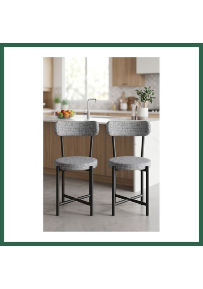 Bezos Sandalye 2 Adet Keten Kumaş Metal Ayak Modern Mutfak Sandalyesi Cafe Balkon Ofis Teddy 9812 Gri Bzs01
