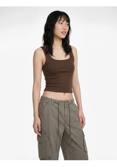 Koton Pamuklu Slim Fit U Yaka Kolsuz Bluz Kahverengi 6sal30299ık Kahve