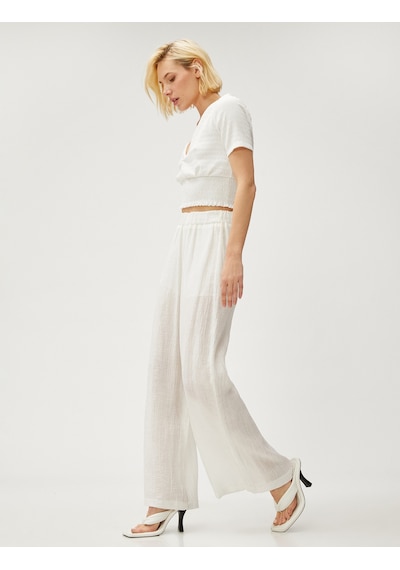 Koton Crop Tişört Gipeli V Yaka Beyaz 3sak50069ek Beyaz