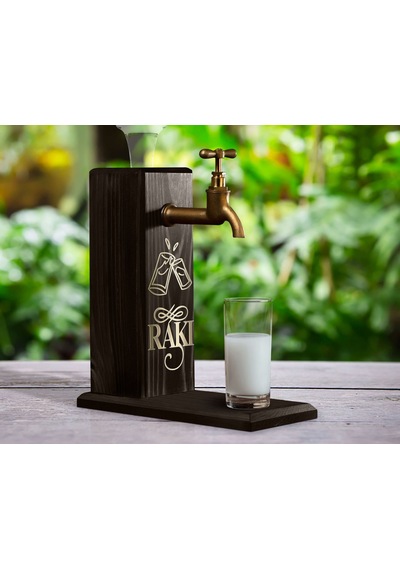 BK Gift Aynalı Altın Kabartma Musluklu Doğal Siyah(Ebony) Ahşap R