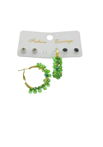 X-Lady Accessories Altın Renk Yeşil Boncuk Şık Pollyanna El İşi Kombin Küpe 2250 Çok Renkli