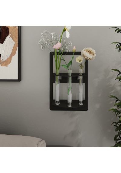 Trio Modern Metal Duvar Vazosu - 3 Lü Cam Tüp Çiçeklik -be-mcıc-syh