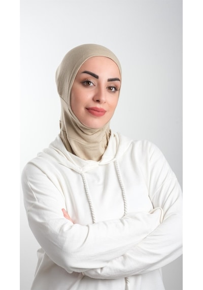 Hürrem Bone Bej Pratik Hazır Geçmeli Tesettür Bone Sandy Kumaş Spor Hijab 211 Bej