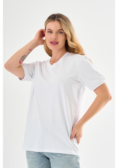 Pierre Cardin V Yaka Basic T-shirt Beyaz