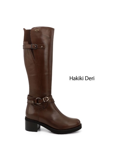 Gönderi(R) Gönderir Kadın Kahve Antik Fermuarlı Kalın Topuklu Hakiki Deri Çizme Gkzc13444562 Kahverengi