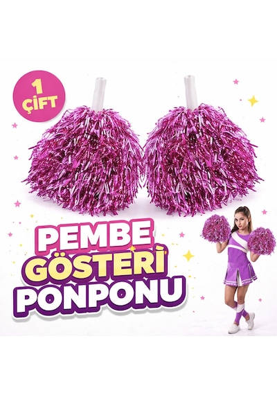 1 Çift 2 Adet Pembe Renk 23 Nisan 19 Mayıs 29 Ekim Okul Gösteri Ponponları Ekstra Dolgun 5477 "