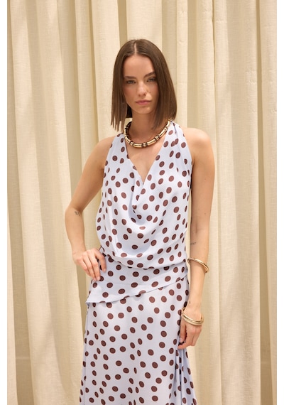Mai Collection Manon Puantiyeli Mavi Crop Etek Takım