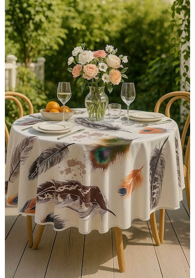 Yuvarlak Tüy Desenli Duck Kumaş Masa Örtüsü 150x150 Cm 11