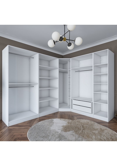 Rani Ba151 Geniş Köşe Gardırop Elbise Dolabı 8 Kapaklı 2 Çekmeceli 18 Raflı 4 Askılı Modüler Dolap Beyaz Rani Ba151 Geniş Köşe Gardırop Elbise Dolabı 8 Kapaklı 2 Çekmeceli 18 Raflı 4 Askılı Modüler Dolap Beyaz