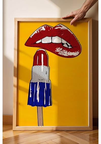 Kırmızı Dudaklar Ve Dondurma Çerçeveli Tablo - Pop Art Poster Tablo