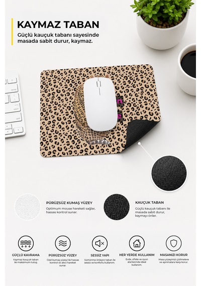 Leopar Desenli Born To Love Yazılı Ergonomik Mouse Pad Kaymaz Tabanlı, Renkli Ve Konforlu Tasarım Çok Renkli