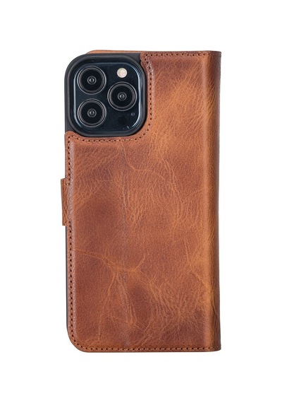 Plm Apple İphone 13 Pro Max Uyumlu Deri Cüzdanlı Kılıf Antik Taba Acı Kahverengi