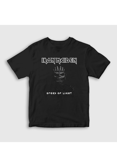 Presmono Unisex Çocuk Light Iron Maiden T-shirt Siyah