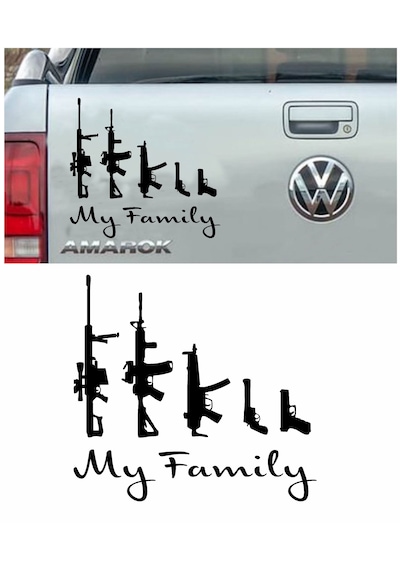 Silah Ailesi My Family Sticker - Araba Oto Motosiklet Karavan Cam Sticker - 00125 25X23 Cm