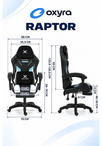 Oxyra Raptor Premium Ergonomik Ayak Destekli Siyah/beyaz Oyuncu Koltuğu Siyah - Mavi