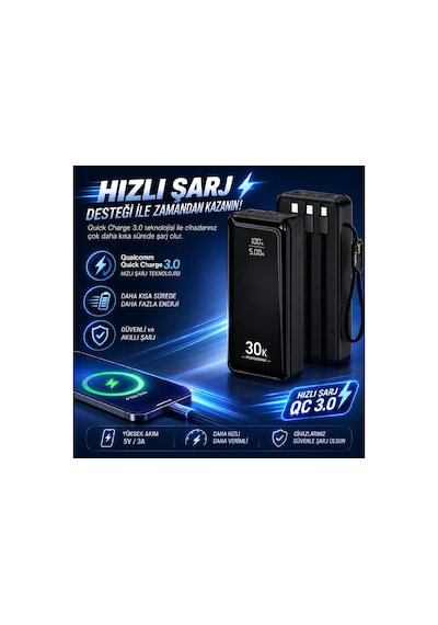 Hepu Hp-ap10 Armor 30.000 Mah 22.5w Hızlı Şarj Entegre Kablolu Powerbank
