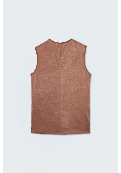 Sateen Degaje Yaka Saten Bluz - Açık Kahve-137427 Açık Kahverengi