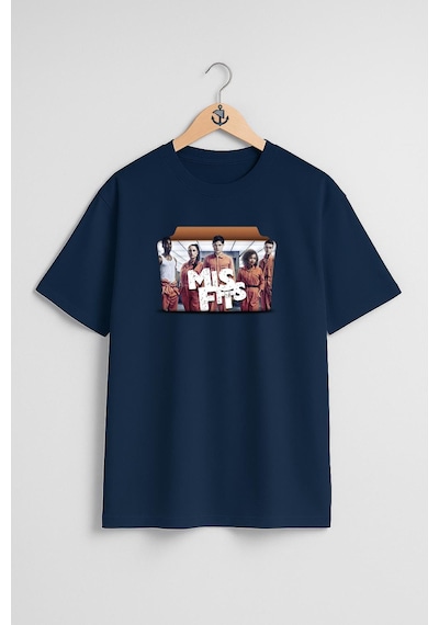 Oversize Misfits Göğüs Tasarımlı Unisex T-shirt Lacivert