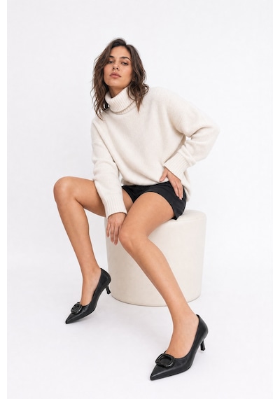 Luvi Shoes Delhı Siyah Cilt Tokalı Kadın Topuklu Ayakkabı