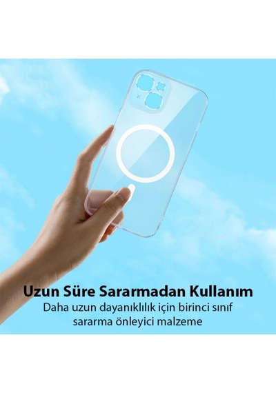 More TR Baseus Crystal Apple Uyumlu iPhone 14 Plus 6.7 Magsafe Silikon Kılıf + Tempered Ekran Koruyucu Set
