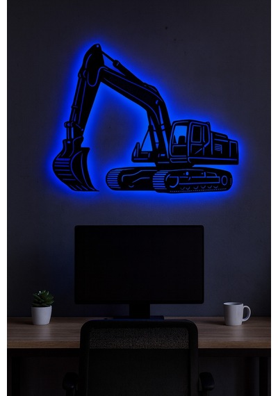 Led Işıklı Ekskavatör İnşaat Temalı İş Makinesi Tablosu Dekoratif Duvar Dekoru Mavi - 801016783 Mavi
