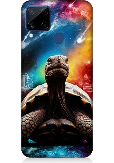 Realme C15 Uyumlu Renkli Kaplumbağa Desenli Silikon Kılıf