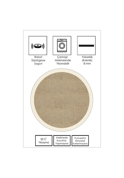 West Home Dijital Baskı Yıkanabilir Kaymaz Taban Salon Halısı Mutfak Halısı Koridor Halısı Wh 455 Beige Yuvarlak